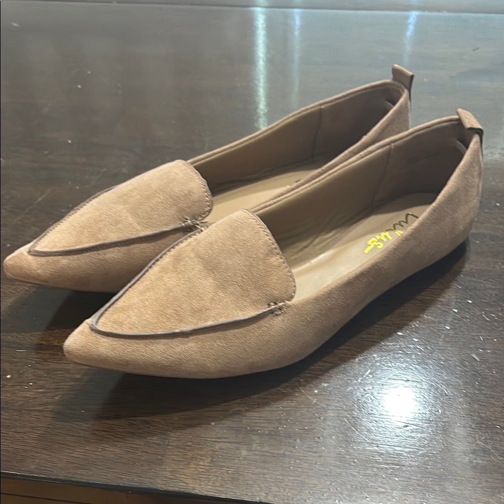 Lulu's Tan Suede Flats with Pointed Toe